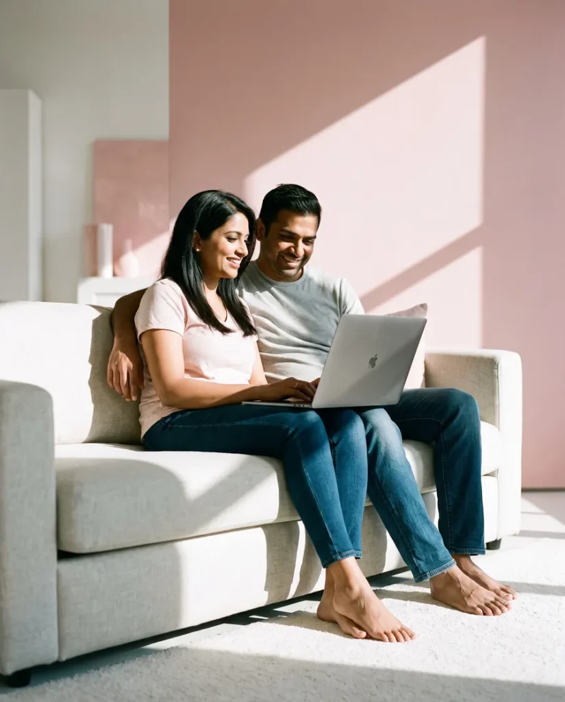 Representative image of a couple planning together at home