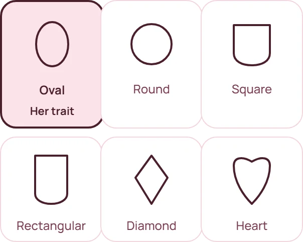 Face shapes: oval, round, square, rectangular, diamond, heart. Hers is oval.