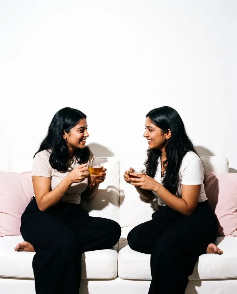 Representative image of two women talking over tea